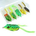 5 Pack Topwater Frog Lures with Bait Box