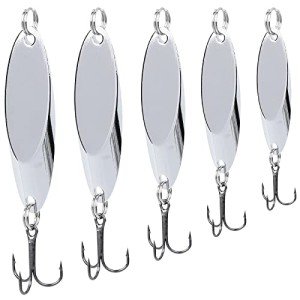 FREGITO 5pcs Silver Fishing Spoons and Lures