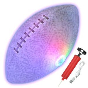 SKYLAR LED Light Up Football, Glow in The Dark Football, Durable Outdoor Adult & Kids Football, 4 Light Up Modes, Includes Air Pump, USB-C Cable, Perfect for Evening Play, Beach & Gift Ideas