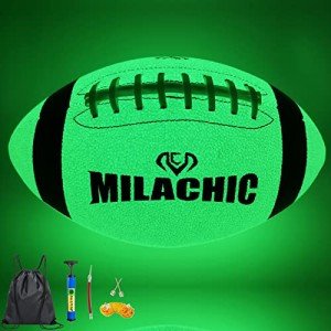 MILACHIC Football, Glow in The Dark Football Size 9, Luminous Glowing Football Super Grip Composite Leather Football Balls with Pump and Ball Carry Bag