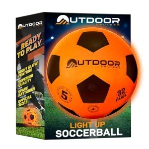 Outdoor Cruiser Light Up Soccer Ball - Waterproof Rubber Construction, Glow in the Dark, Glows Up to 30 Hours with Tap Activation, Complete Set with Pump & Spare Batteries, Official Size 5, Ages 8-15
