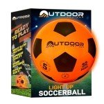 Outdoor Cruiser Light Up Soccer Ball - Waterproof Rubber Construction, Glow in the Dark, Glows Up to 30 Hours with Tap Activation, Complete Set with Pump & Spare Batteries, Official Size 5, Ages 8-15