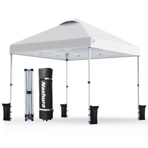 Nazhura 10' x 10' Pop Up Canopy Tent with Sand Weight Bag, Freestanding Sun Shelter for Picnic and Camping, One Person Setup and Height Adjustable (White)