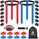 Flag Football Set, 14 Player Adjustable Flag Football Belts, 42 Football Flags, 8 Practice Cones, Size 3 Football, Pump and Bag, Perfect for Youth Adults and Children To Capture The Flag