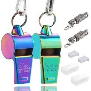 HUTOU Whistle 2 Packs Stainless Steel Coach Sports Whistle with Lanyard, Loud Crisp Sound Whistle Ideal for Coaches, Referees, and Official