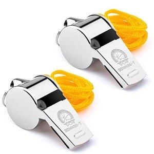 2 Pack Stainless Steel Coach Whistles with Lanyards