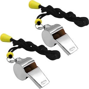 WONAPAD Whistle, Stainless Steel Sports Whistles with Lanyard, Loud Crisp Sound Whistles Great for Coaches, Referees, Teachers and Polices (2PCS)