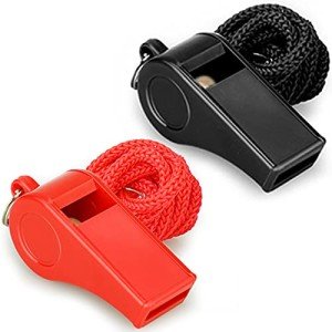 Hipat Whistle with Lanyard, Loud Crisp Sound Plastic Sports Whistles for Coaches, Referees, Training, Emergency Survival (Pea Whistle-Black/Red)