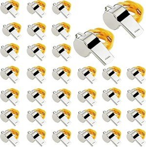 OBKJJ Coach Whistle,35Pack Football Referee Whistle with Lanyard for Emergency Sports Training Referee1 (Silver) (Silver) (Stainless Steel)