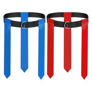 LMOMSS Flag Football Belts,2 Pack Adjustable Flag Football Set with Double Stainless Steel D-Ring Belt and 6 Flags for Men,Women,Adults,Youths