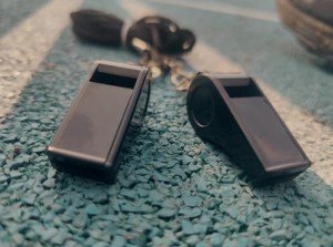 Menjo Outdoors Plastic Black Whistles Set of 2 Loud Sound Coach Referee Whistles