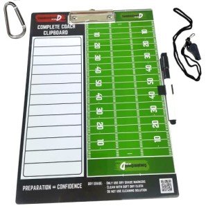 Coach D's Complete Coach Flag Football or Tackle Dry Erase Clipboard - Double-Sided Coaching Marker Board to Plan Offense and Defense - Execute Your Game Plan! Bonus Whistle, Clip-on Marker, and Clip