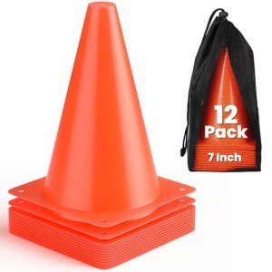 GHB 7 Inch Soccer Cones 12 Pack Disc Soccer Sport Cones Training Field Marker Agility Cones for Traffic, Basketball, Coaching, Practice Equipment Includes Cone Drills Guide