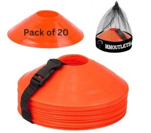 MMOutlets Soccer Cones for Training Pack of 20 with Mesh Bag & Strap – Durable, Flexible Agility Cones for Sports Training for Football and Basketball