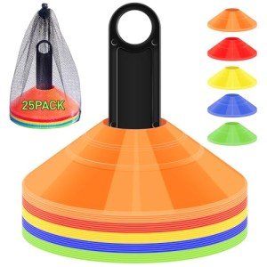 CasaCulina 25 Pack Soccer Training Cones, Agility Disc Sports Cones with Carry Bag and Holder, Plastic Football Cones for Drills, Sports Training, Basketball, Coaching, Practice Equipment, 5 Color
