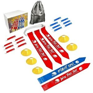 Flag Football Set - 14 Football Belts, 42 Football Flags, 5 Cones, 1 Bag - Indoor Outdoor Football Games Kit for Kids, Youth, and Adults