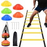 FGBNM Agility Ladder Speed Training Set, 13ft 8 Rungs Agility Ladder with 50 Disc Cones, 4 Steel Stakes, 2 Carry Bags and 1 Holder, Exercise Ladder Equipment for Football Basketball Exercise Sports