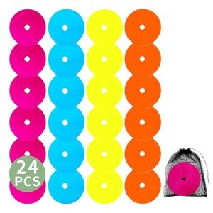 LEZER 6 Inch Flat Cones, Spot Markers, Soccer Cones, Field Court Markers, Sit Spots, Flat Discs, Soccer Training Equipment, Agility Practice, Football, Made in Taiwan, Set of 24