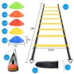 FGBNM Agility Ladder Speed Training Set, 13ft 8 Rungs Agility Ladder with 50 Disc Cones, 4 Steel Stakes, 2 Carry Bags and 1 Holder, Exercise Ladder Equipment for Football Basketball Exercise Sports