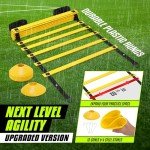 Yes4All Ultimate Combo Agility Ladder Training (Yellow) Set – Speed Agility Ladder Yellow 12 Adjustable Rungs, 12 Agility Cones & 4 Steel Stakes - Included Carry Bag