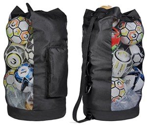 Fitdom Heavy Duty XL Soccer Mesh Equipment Ball Bag w/Adjustable Shoulder Strap Design for Coach. with an Over-Sized Front Pocket for Sporting Accessories. Best for All Outdoor & Water Gears