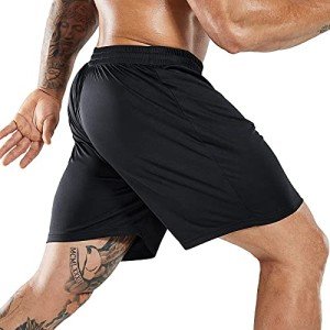 MIER Men's Quick-Dry Athletic/Soccer/Basketball Shorts Without Pockets No Liner Running Workout Training Active Shorts, Black, M