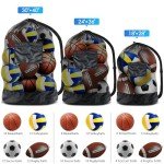 BROTOU Extra Large Sports Ball Bag Mesh Socce Ball Bag Heavy Duty Drawstring Bags Team Work for Holding Basketball, Volleyball, Baseball, Swimming Gear with Shoulder Strap (24” x 36”)