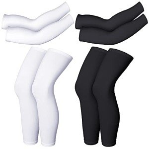 Geyoga 2 Pairs Compression Full Length Leg Sleeve Arm Sleeve for Men Women, Football (Black, White, Large)