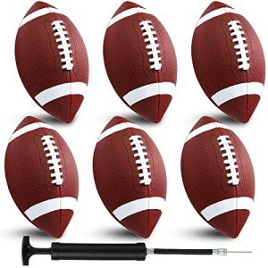 Jerify Composite Leather Footballs Official Size Composite Leather Balls Composite Leather Inflatable Footballs with Pump Indoor Outdoor Footballs Bulk for Training and Recreational Play (6 Pcs)