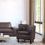 Renwick Faux Leather Barrel Accent Chair for Livingroom, Espresso