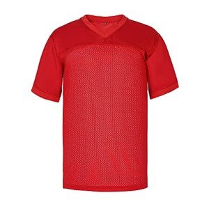 Mens Blank Football Jersey,Polyester Plain Football Shirt Pullover Sports Clothing (Small, Red)