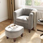Light Grey Velvet Accent Chair with Ottoman