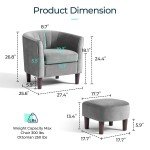 Light Grey Velvet Accent Chair with Ottoman