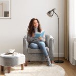 Light Grey Velvet Accent Chair with Ottoman