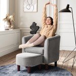 Light Grey Velvet Accent Chair with Ottoman