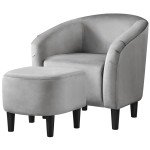 Gray Velvet Accent Chair and Ottoman Set