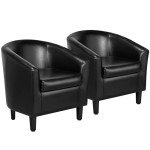 Set of 2 Faux Leather Barrel Chairs – Black