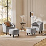 Gray Velvet Accent Chair and Ottoman Set