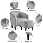 Gray Velvet Accent Chair and Ottoman Set