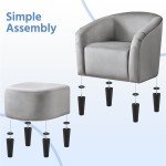 Gray Velvet Accent Chair and Ottoman Set