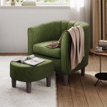 Chic Olive Green Accent Chair with Ottoman