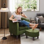 Chic Olive Green Accent Chair with Ottoman