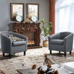 Renwick Gray Faux Leather Barrel Chairs, Set of 2