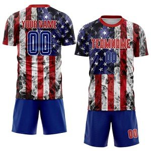 Personalized American Flag Style Soccer Jersey Custom Football Jersey Short Sleeve Sports for Youth Men Women Boys Design Your Own Team Uniform with Name & Team Number Text Printed, S, M, XL, 2XL