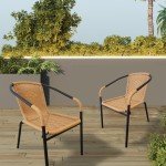 Beige Stackable Rattan Patio Chairs - Set of 2