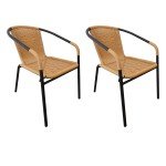 Beige Stackable Rattan Patio Chairs - Set of 2