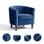 Blue Velvet Accent Chair with Ottoman for Football Fans