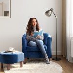 Blue Velvet Accent Chair with Ottoman for Football Fans