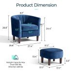 Blue Velvet Accent Chair with Ottoman for Football Fans