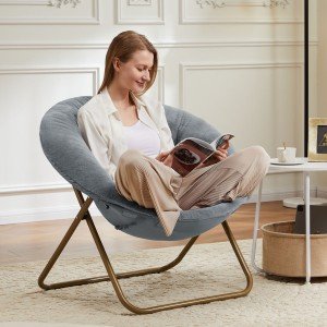 Cozy Faux Fur Folding Saucer Chair in Grey